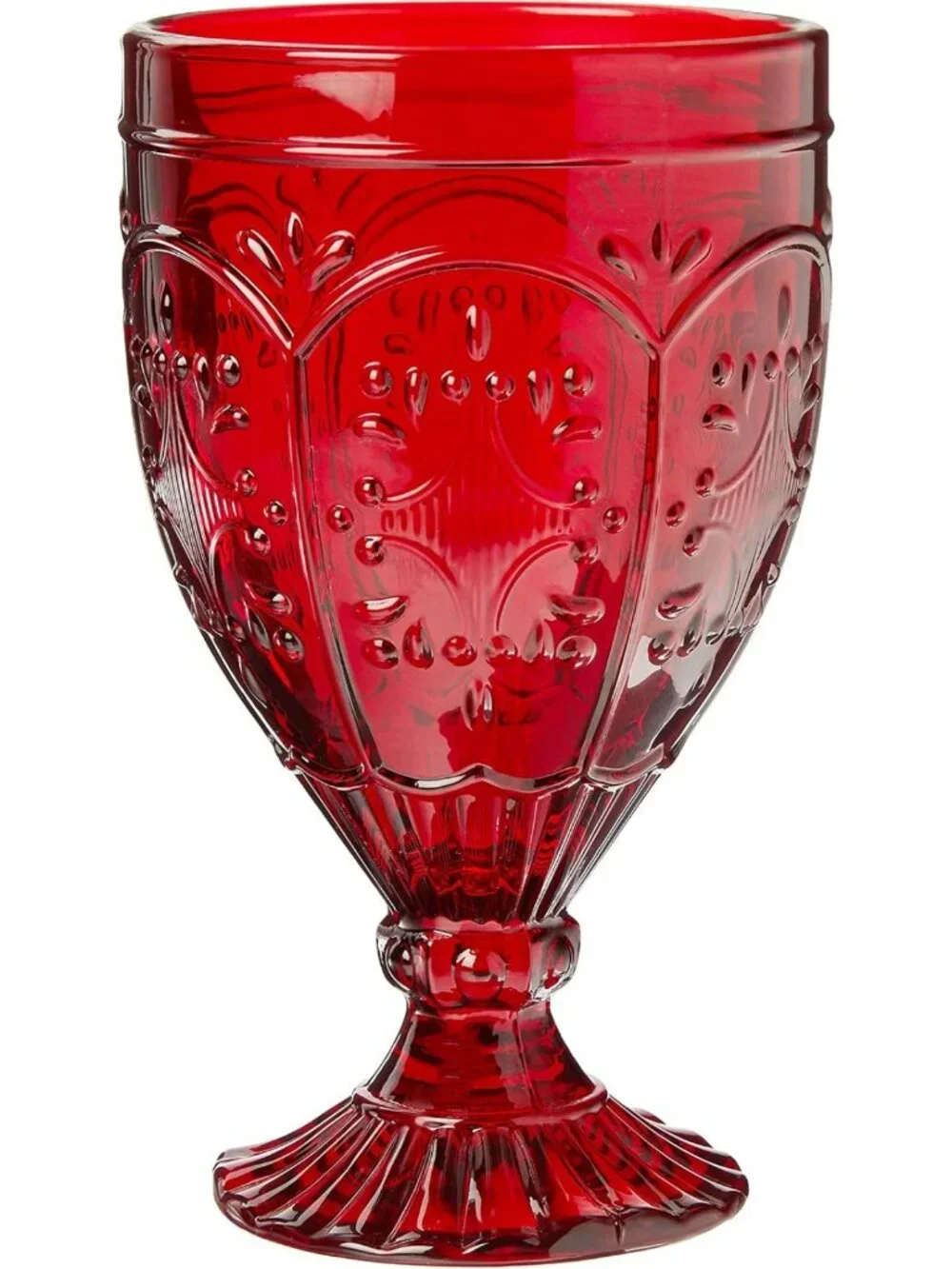 Ornate Red Glass Goblets Set of 4 | Elegant Drinkware for Parties & Events
